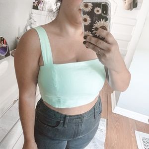 Farm Rio Aqua Turquoise Wide Strap Linen Crop Top